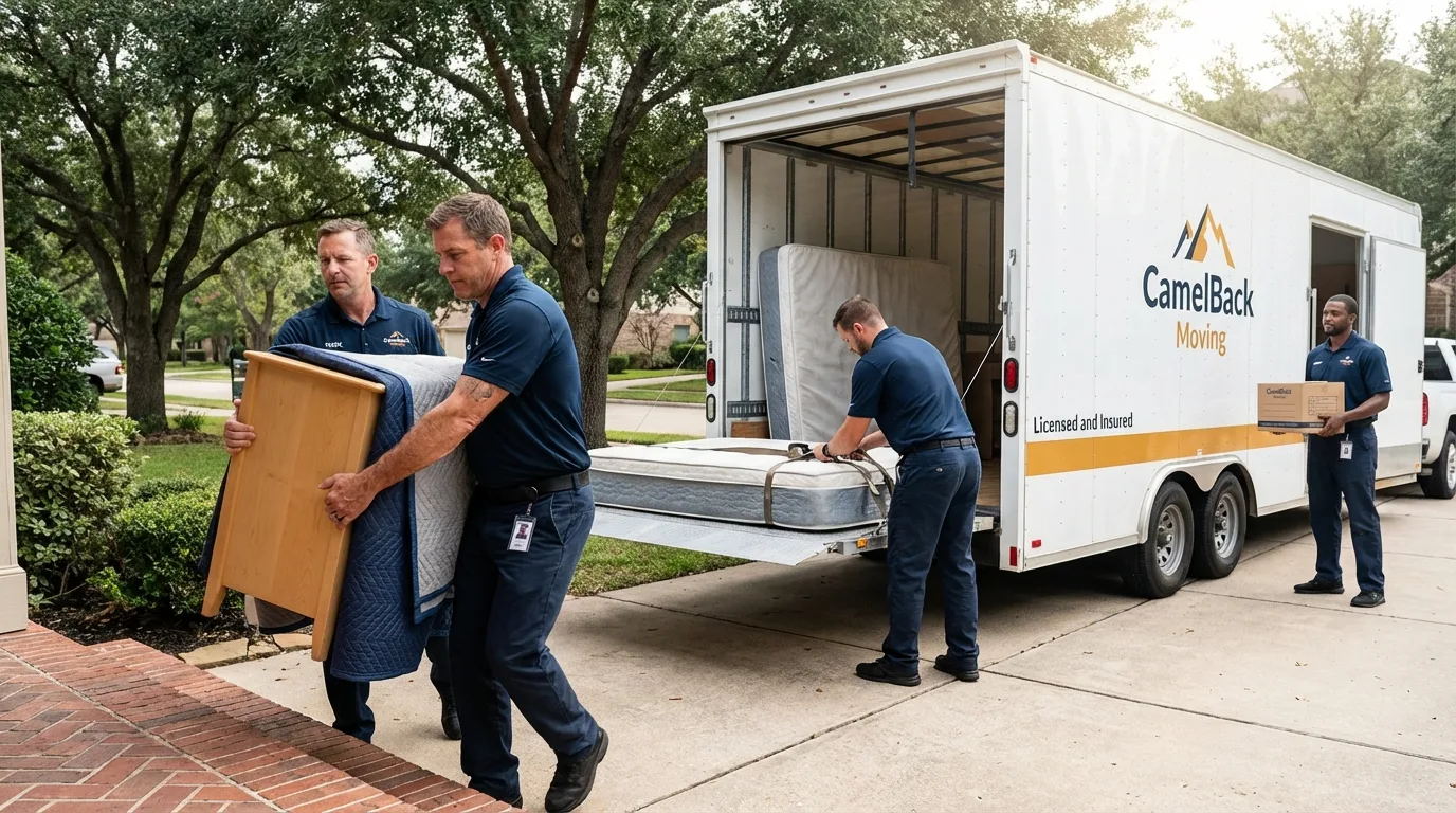 Crew loading residential truck for cross-state move from Salem, AR